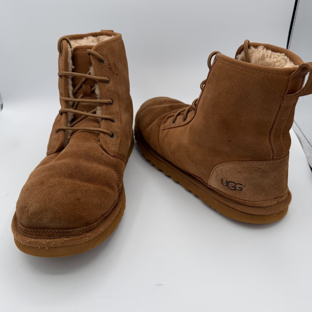 UGG Neumel Boots Mens Size 12 Good Chestnut Suede Lace Up Chukka